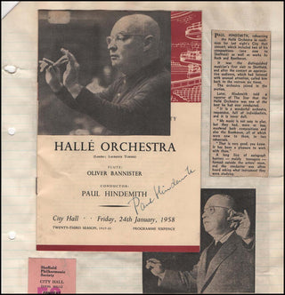 Hindemith, Paul. (1895-1963) Signed Program