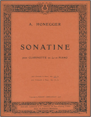 Honegger, Arthur. (1892-1955) Sonatine pour Clarinette en La et Piano.