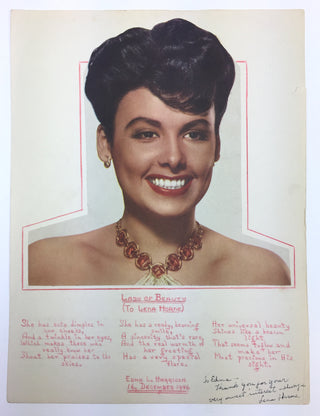 Horne, Lena. (1917–2010) Signed Portrait and Original Poem