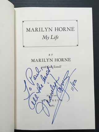 Horne, Marilyn. (b. 1934) Marilyn Horne Book My Life - SIGNED