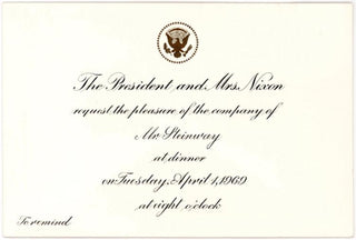 [Horowitz, Vladimir. (1903–1989) & Steinway, John H. (1917?–1989)] White House Invitation to Steinway for Horowitz's Golden Jubilee