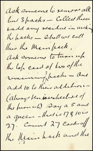 Houdini, Harry. (1874-1926)  Card Trick Manuscript