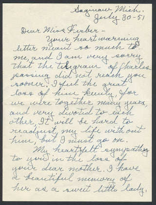 [Show Boat] [Ferber, Edna. (1885–1965] Hunter, Beulah. Autograph Letter from the Actress who was Inspiration for "Show Boat"