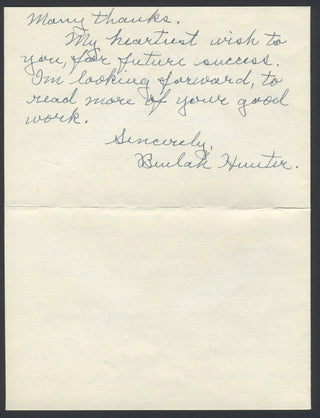 [Show Boat] [Ferber, Edna. (1885–1965] Hunter, Beulah. Autograph Letter from the Actress who was Inspiration for "Show Boat"