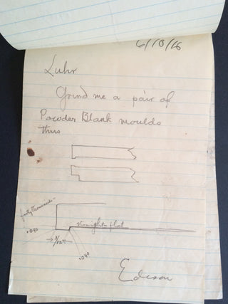 Edison, Thomas. (1847–1931) Important Archive of Autograph Letters, Original Diagrams and Instructional Sketches for Disc Record Manufacture