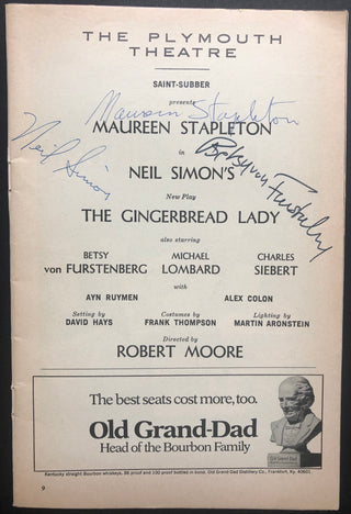 Stapleton, Maureen. (1925–2006) & Simon, Neil. (1927–2018) & Von Furstenberg, Betsy. (1931–2015) "The Gingerbread Lady" - Signed Program