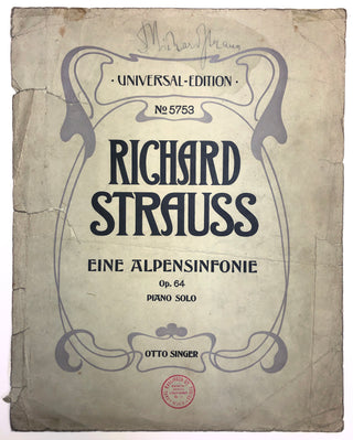 Strauss, Richard. (1864–1949) An Alpine Symphony - SIGNED SHEET MUSIC COVER