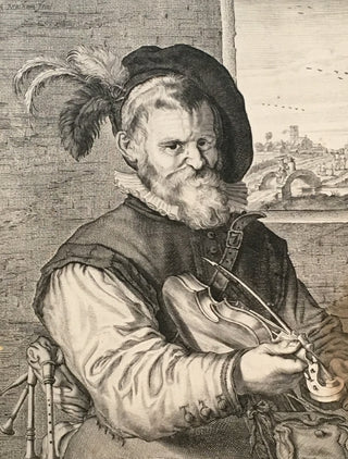 [Music Iconography] Matham, Adriaen. (1590-1660) The Old Fiddler ["Oude Vioolspeler"] - Original Engraving