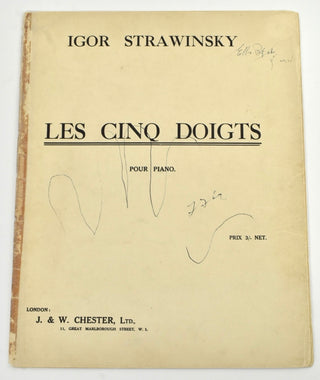 Stravinsky, Igor. (1882–1971) "Les Cinq Doigts pour Piano" - SIGNED BY THE COMPOSER WITH A HAND-TRACING