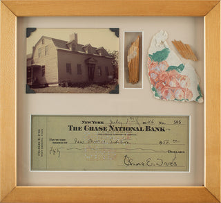 Ives, Charles. (1874–1954) Signed Check and Framed Artifacts from his Home