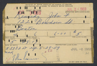 Kennedy, John F. (1917–1963) 1959 Driver's License Application