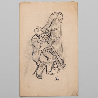 [Violin & Harp] Villon, Jacques. (1875–1963) Violinist and Harpist - Original Drawing