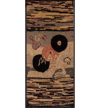 [Jazz Rug] "Go Man Go" Hooked Rug, America, c. 1920s