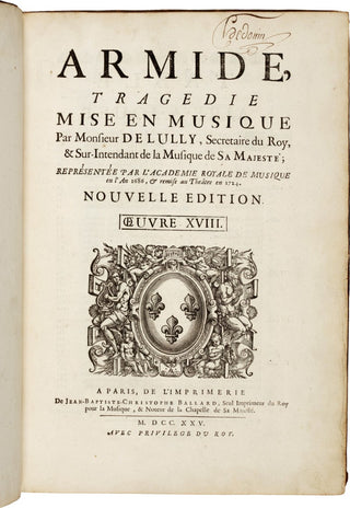 Lully, Jean Baptiste. (1632–1687) [Quinault, Philippe (1635-1688)] [Dolmetsch, Arnold. (1858–1940)] "Armide, Tragédie...Nouvelle édition. Oeuvre XVIII"  - FROM THE COLLECTION OF ARNOLD DOLMETSCH