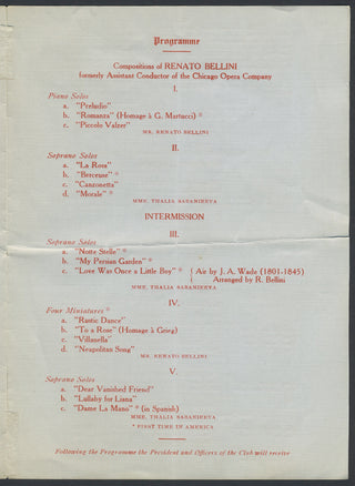 [Jenkins, Florence Foster. (1868-1944)] Original Verdi Club Program