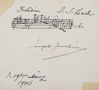 [Bach, Johann Sebastian. (1685–1750)] Joachim, Joseph. (1831–1907) Prelude to Partita No. 3 - Autograph Musical Quotation