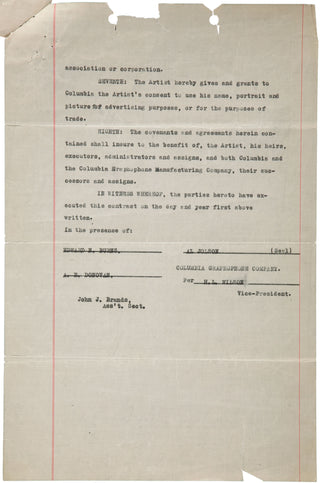 Jolson, Al. (1886-1950) Contract for "Swanee."