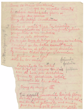 [Literature & Art] Kahlo, Frida. (1907 - 1954) Autograph Transcript of the song 'Cruz de Mayo'