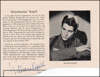 [Pianist] Kapell, William.  (1922-1953) Signed Photograph