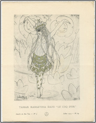 Karsavina, Tamara. (1885–1978) Original pochoir print of the ballerina in "Le Coq D'Or," 1914.