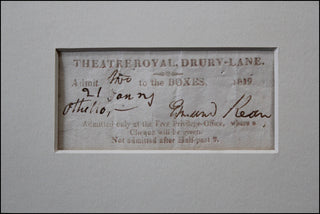 [Othello] Kean, Edmund. (1789 - 1833) Signed Ticket to Othello with Color portrait as Iago