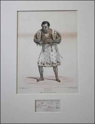 [Othello] Kean, Edmund. (1789 - 1833) Signed Ticket to Othello with Color portrait as Iago