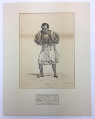 [Othello] Kean, Edmund. (1789 - 1833) Signed Ticket to Othello with Color portrait as Iago