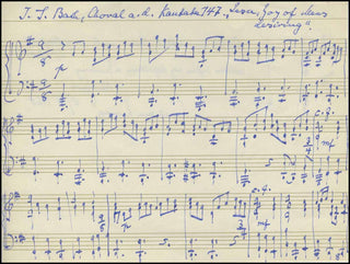 [Pianist] Kempff, Wilhelm. (1895–1991) "Jesu, Joy" - Autograph Musical Quotation