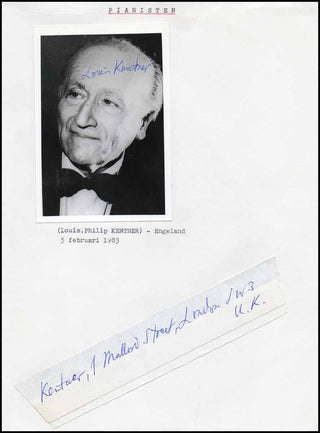 [Pianist] Kentner, Louis. (1905 - 1987) Signed Photograph