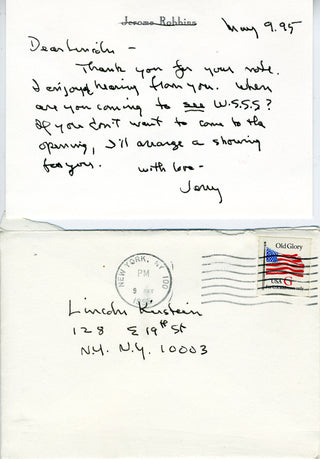 [Kirstein, Lincoln. (1907 - 1996)] Robbins, Jerome. (1918-1998)  Collection of Autograph Letters from Robbins to Kirstein