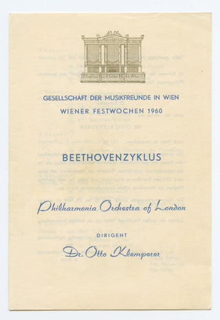 [Beethoven, Ludwig van. (1770–1827)] Klemperer, Otto. (1885–1973) Group of 1960 Wiener Festwochen Concert Programs