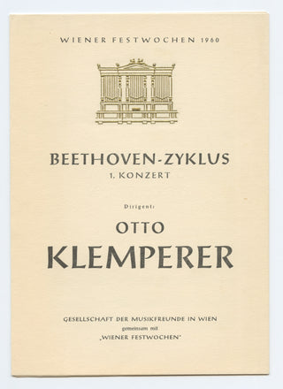 [Beethoven, Ludwig van. (1770–1827)] Klemperer, Otto. (1885–1973) Group of 1960 Wiener Festwochen Concert Programs