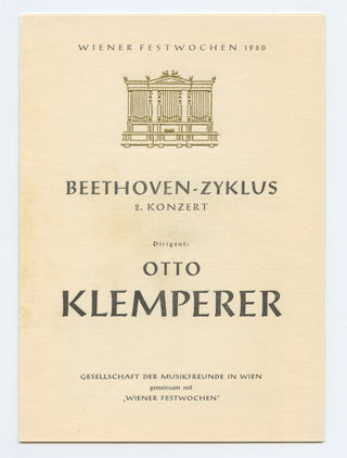 [Beethoven, Ludwig van. (1770–1827)] Klemperer, Otto. (1885–1973) Group of 1960 Wiener Festwochen Concert Programs