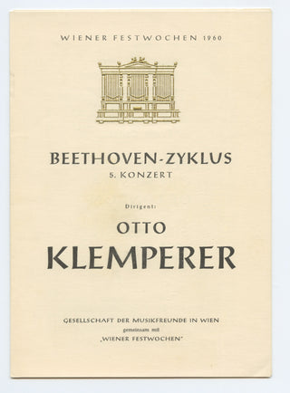 [Beethoven, Ludwig van. (1770–1827)] Klemperer, Otto. (1885–1973) Group of 1960 Wiener Festwochen Concert Programs