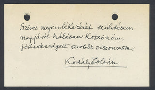 Kodály, Zoltán. (1882–1967) Autograph Note