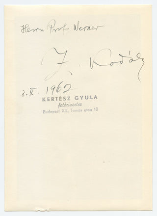 Kodály, Zoltán. (1882–1967)  [Kertész, Gyula. (1888-1982)] [Warner, Eric. (1901 - 1988)] Pair of Signed Photographs to an important scholar of Jewish Music