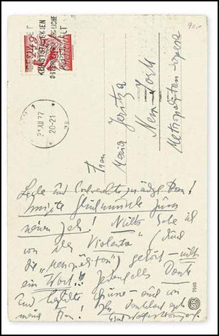 [Holiday] Korngold, Erich Wolfgang. (1897–1957) [Jeritza, Maria. (1887–1982)] Autograph Letter Sending New Years Greetings to Maria Jeritza