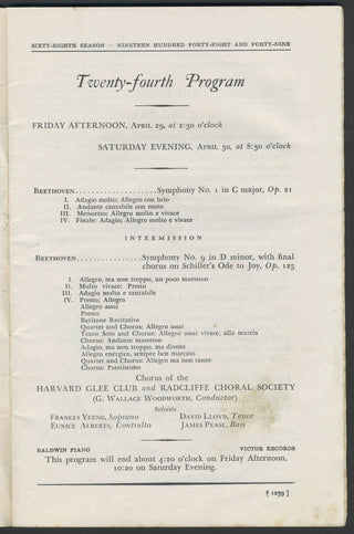 Koussevitzky, Serge. (1874–1951) Signed Banquet Menu with Two BSO Concert Programs