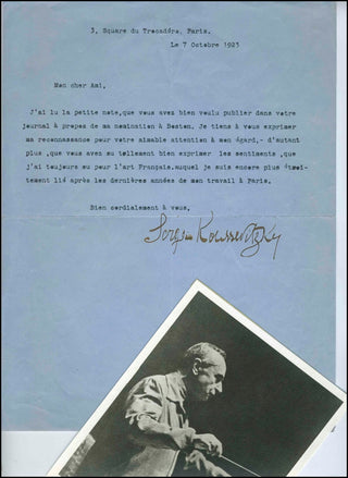 Koussevitzky, Serge . (1874-1951) Signed Letter Regarding Boston Symphony