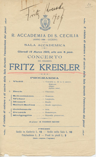 Kreisler, Fritz. (1875–1962) Signed Program