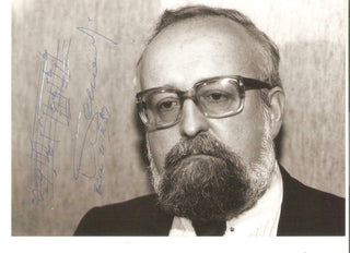 Penderecki, Krzysztof. (1933–2020) Signed Photograph with Autograph Musical Quotation