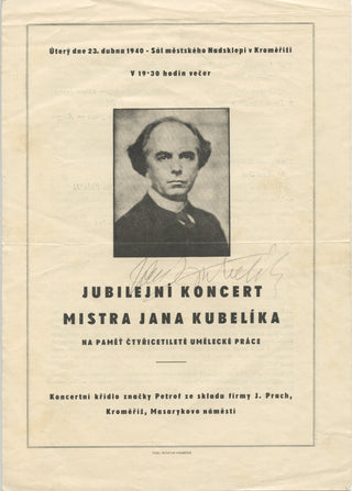 Kubelík, Jan. (1880–1940) Signed Program