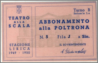 La Scala Opera House Subscriber Ticket to the 1949-1950 Season!