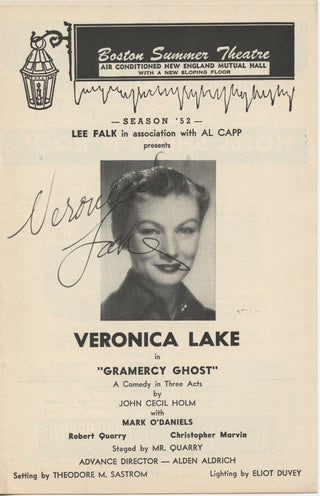 Lake, Veronica. (1922–1973) "Gramercy Ghost" - Signed Program