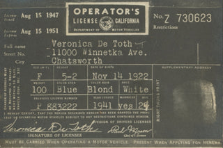 Lake, Veronica. (1922-1973) Trio of Automotive Cards, including a Signed Automobile Club Membership Card