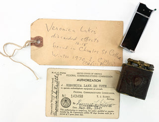 Lake, Veronica. (1922-1973) Pair of Lighters and a Signed Card from the FCC