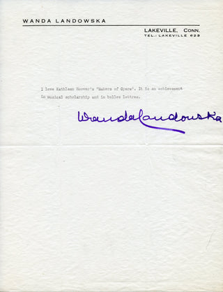 Landowska, Wanda. (1879–1959) Five Signed Letters or Statements