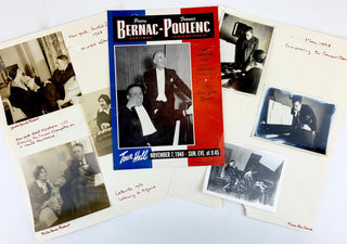 [Poulenc, Francis. (1899–1963) & Landowska, Wanda. (1879–1959)] Restout, Denise. (1915–2004) [Bernac, Pierre. (1899–1979)] Broadside and Six Original Photographs including three taken during the composition of the "Concert champêtre"