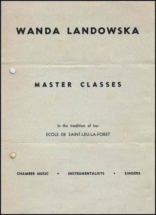 Landowska, Wanda. (1879–1959) 1944 Master Classes Program