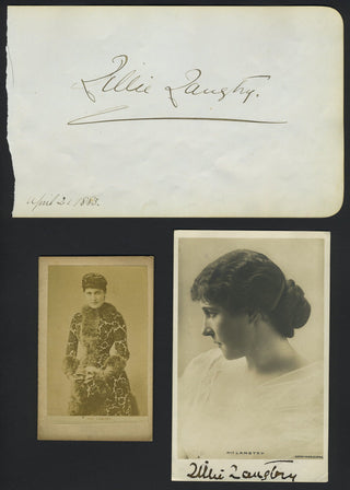 Langtry, Lillie. (1853–1929) Autograph Signature, Original CDV Photograph, and Postcard Photograph